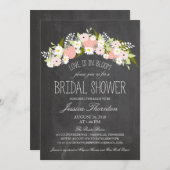 黒板の花開花ブライダルシャワー 招待状 (正面/裏面)