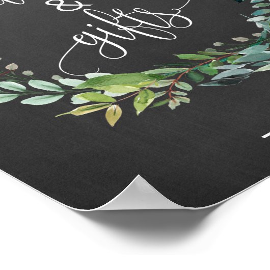 黒板の葉のリース カードとギフト サイン (角)