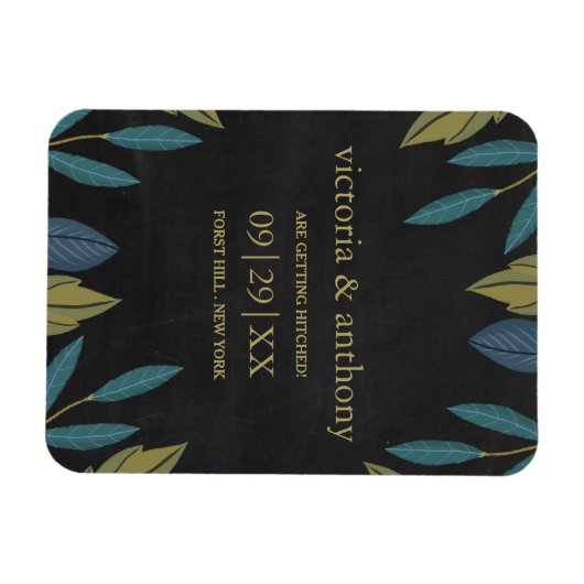 黒板の葉の結婚式の日付を保存 マグネット (横)