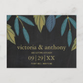 黒板の葉の結婚式の日付を保存 案内ポストカード (正面)