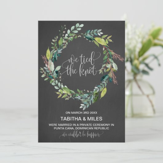 黒板の葉リースの駆け落ち告知 案内状 (スタンド正面)