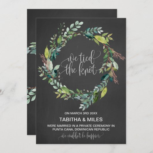 黒板の葉リースの駆け落ち告知 案内状 (正面/裏面)