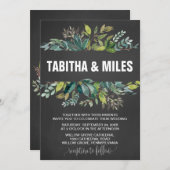 黒板の葉リース結婚バッキングカード 招待状 (正面/裏面)