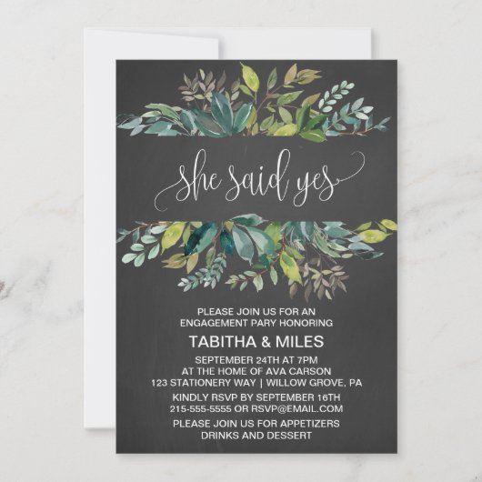 黒板の葉彼女はYes婚約パーティ 招待状 (正面)