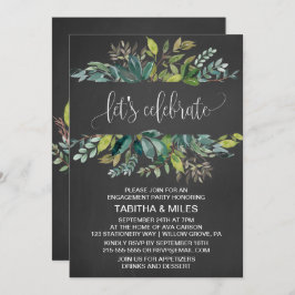 黒板の葉飾りでLet's Celebrateエンゲージメントパーティー 招待状