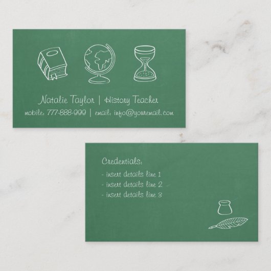 黒板の質の歴史の先生の名刺 名刺 (正面/裏面)