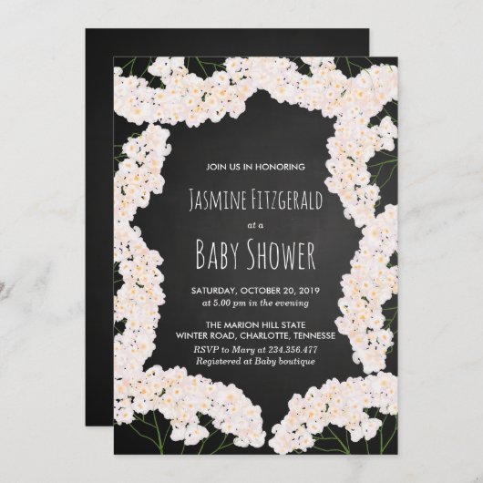 黒板の赤ちゃんの息のフローラシャワー 招待状 (正面/裏面)