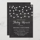 黒板の赤ちゃんシャワーに白いストリングライト 招待状 (正面/裏面)