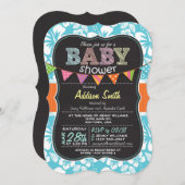 黒板の赤ちゃんシャワー；トロピカルブルー 招待状 (正面/裏面)