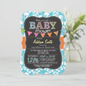 黒板の赤ちゃんシャワー；トロピカルブルー 招待状 (スタンド正面)