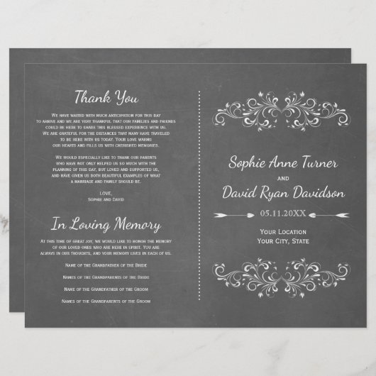 黒板の輝きと渦巻き |結婚式 プログラム (正面/裏面)