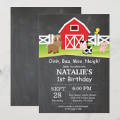 黒板の農場の誕生日の招待状の納屋周囲の庭のパーティー 招待状 (正面/裏面)