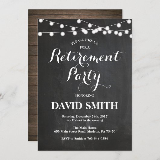 黒板の退職のパーティの招待状カード 招待状 (正面/裏面)