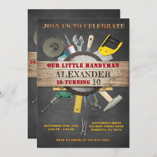 黒板の道具とガジェット誕生日 招待状 (正面/裏面)