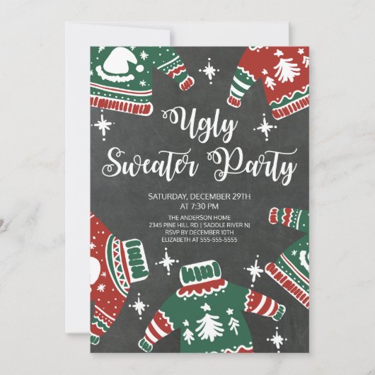 黒板の醜モダンいセーター冬のパーティー 招待状 (正面)