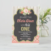 黒板の野生の1人の第1誕生日の招待の女の子 招待状 (スタンド正面)