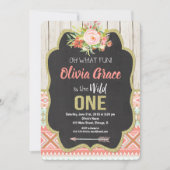 黒板の野生の1人の第1誕生日の招待の女の子 招待状 (正面)