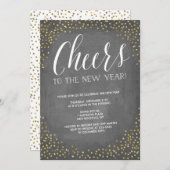 黒板の金ゴールドの応援の大晦日のパーティー 招待状 (正面/裏面)