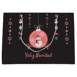 黒板の雪だるまNavidad ラージペーパーバッグ