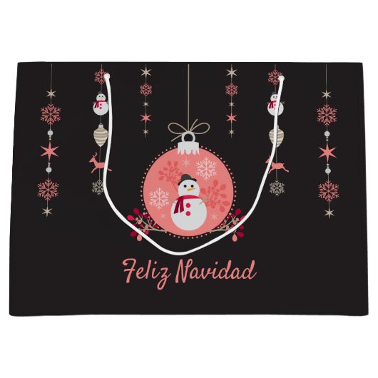 黒板の雪だるまNavidad ラージペーパーバッグ (正面)