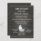 黒板の青い手押車のベビーシャワーの招待状 招待状 (正面/裏面)