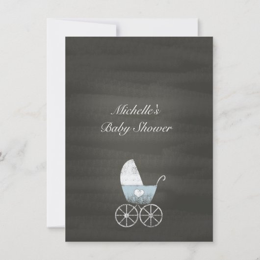 黒板の青い手押車のベビーシャワーの招待状 招待状 (裏面)