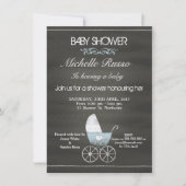 黒板の青い手押車のベビーシャワーの招待状 招待状 (正面)