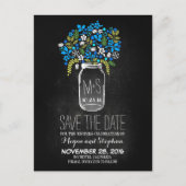 黒板の青い日付を保存 – フローラメイスンジャー 案内ポストカード (正面)