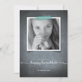 黒板の青いWashiテープハヌカーの写真カード シーズンカード