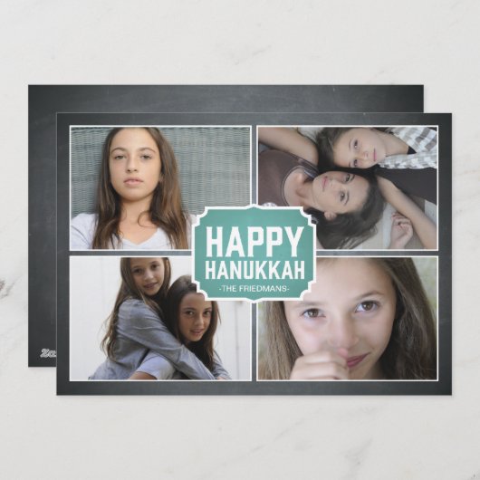 黒板の青によって組み立てられるハヌカーの写真カード シーズンカード (正面/裏面)