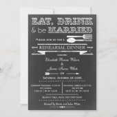 黒板の食事と飲み物のリハーサルディナー招待状 招待状 (正面)