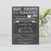 黒板の食事と飲み物のリハーサルディナー招待状 招待状 (スタンド正面)