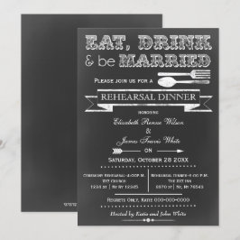 黒板の食事と飲み物のリハーサルディナー招待状 招待状