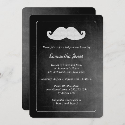 黒板の髭の男の子のベビーシャワー 招待状 (正面/裏面)