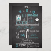 黒板のBabyQ 青 招待状 (正面/裏面)