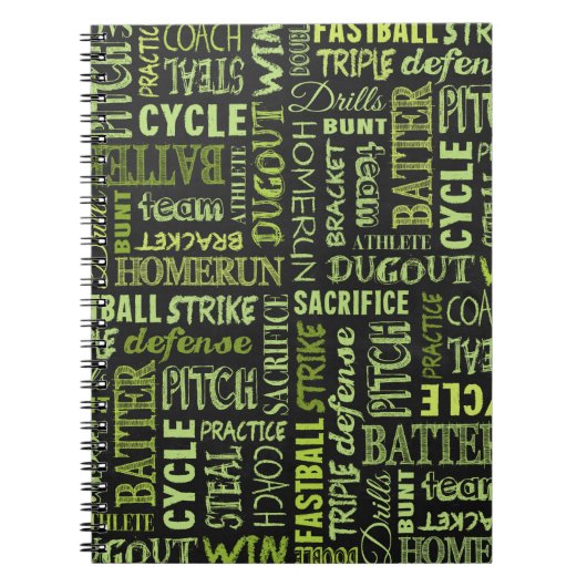 黒板のFastpitchのソフトボールの言葉 ノートブック (正面)