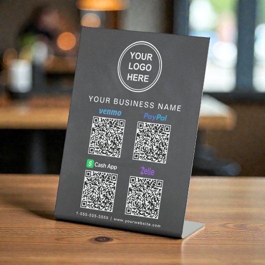 黒板のPaypal Venmo CashApp Zelle QRコード ロゴ 台座サイン