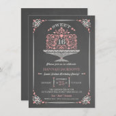 黒板のSweet sixteenのレースのようなケーキの招待状 招待状 (正面/裏面)