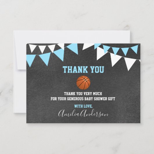 黒板はバスケットボールの男の子のベビーシャワー感謝していしています サンキューカード (正面)
