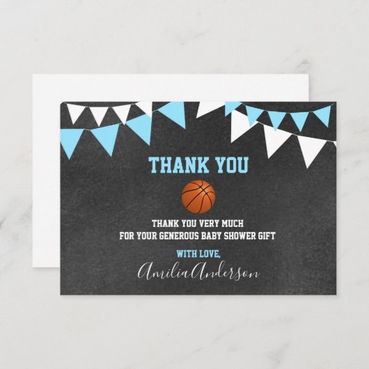 黒板はバスケットボールの男の子のベビーシャワー感謝していしています サンキューカード (正面/裏面)