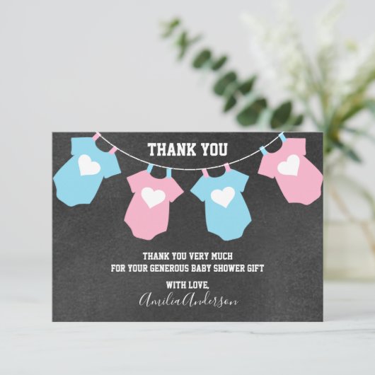 黒板は感謝していしています性はベビーシャワーを明らかにします サンキューカード (スタンド正面)