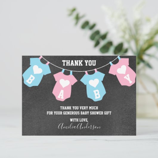 黒板は感謝していしています性はベビーシャワーを明らかにします サンキューカード (スタンド正面)