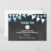 黒板は青い野球の男の子のベビーシャワー感謝していしています サンキューカード (正面/裏面)