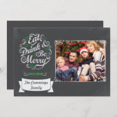 黒板は飲み物を食べ、メリーな休日カードです シーズンカード (正面/裏面)