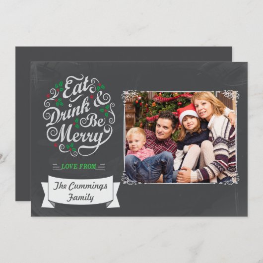 黒板は飲み物を食べ、メリーな休日カードです シーズンカード (正面/裏面)