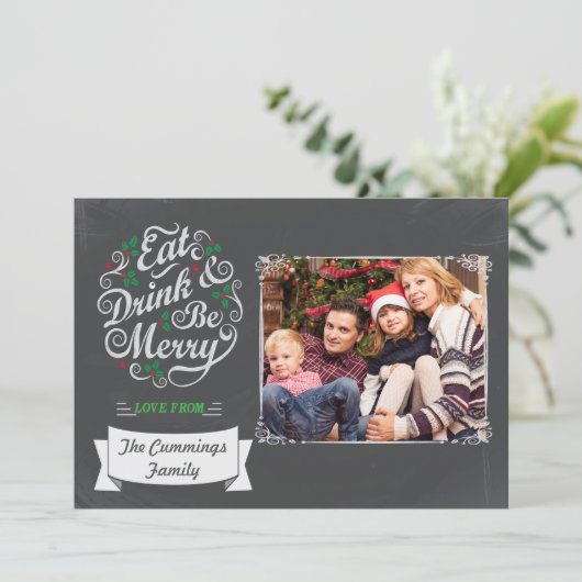 黒板は飲み物を食べ、メリーな休日カードです シーズンカード (スタンド正面)