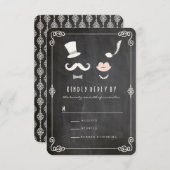 黒板ひげと唇ヴィンテージシック結婚ズ 出欠カード (正面/裏面)