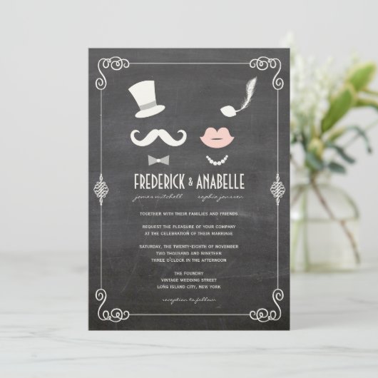 黒板ひげと唇ヴィンテージシック結婚ズ 招待状 (スタンド正面)