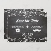 黒板ひげ唇ヴィンテージ日付を保存 案内ポストカード (正面/裏面)