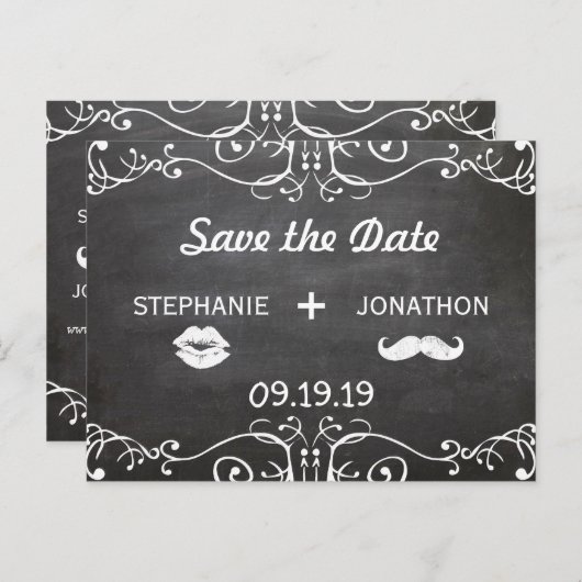 黒板ひげ唇ヴィンテージ日付を保存 案内ポストカード (正面/裏面)